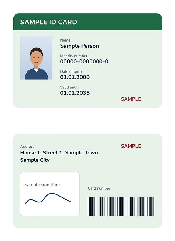 Close-up of the A4 page with both sides of the sample card